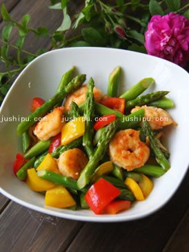彩椒鮮蝦炒蘆筍的做法 彩椒鮮蝦炒蘆筍的做法